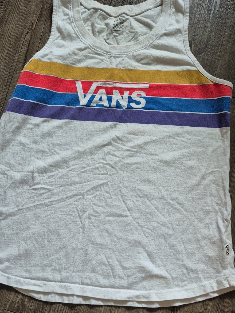 Vans White Tank with Yellow, Red, Blue and Purple Stripes